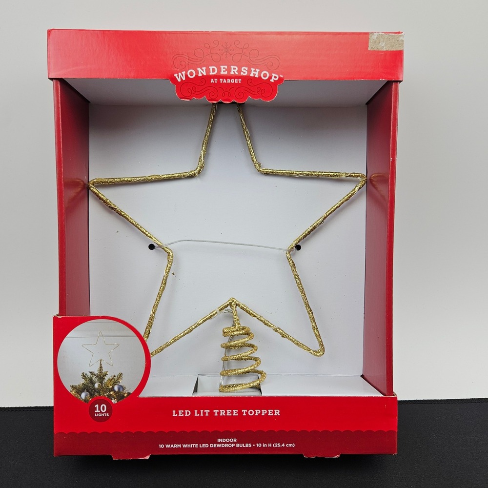 Wondershop Gold Glitter‎ Star LED Lit Tree Topper 10 Warm White Bulbs 10in New